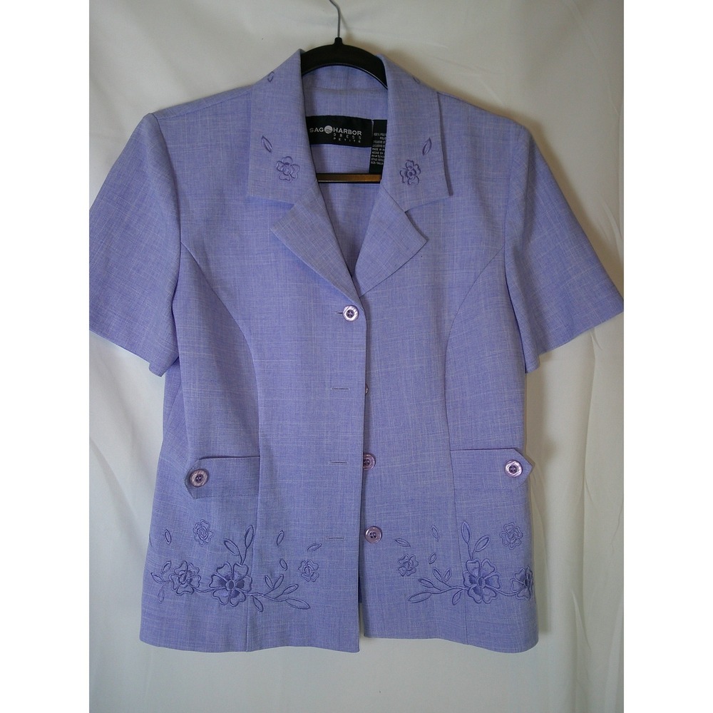 Sag Harbor Dress Petite Lavender Floral Embroidered Short Sleeve Blazer Top 6P